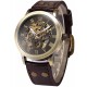 Montre Homme Cadran marron Squelette Mécanique Automatique Analogique Bracelet Cuir PMW198